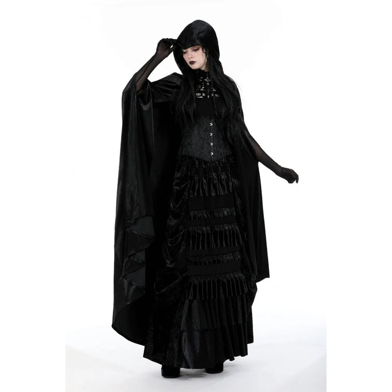Gothic-Umhang mit Blumenstickerei für Damen und Kapuze