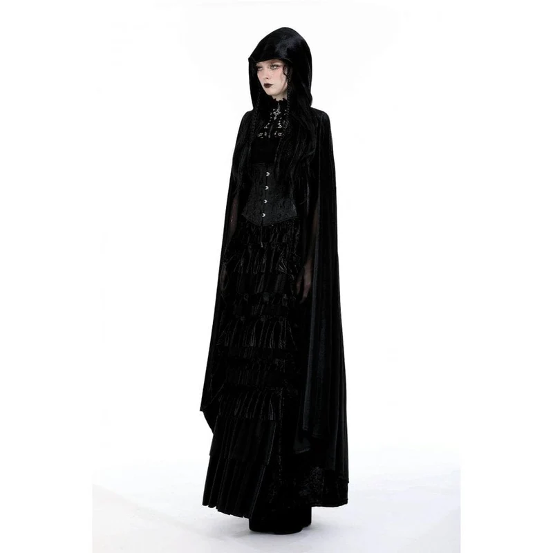 Gothic-Umhang mit Blumenstickerei für Damen und Kapuze