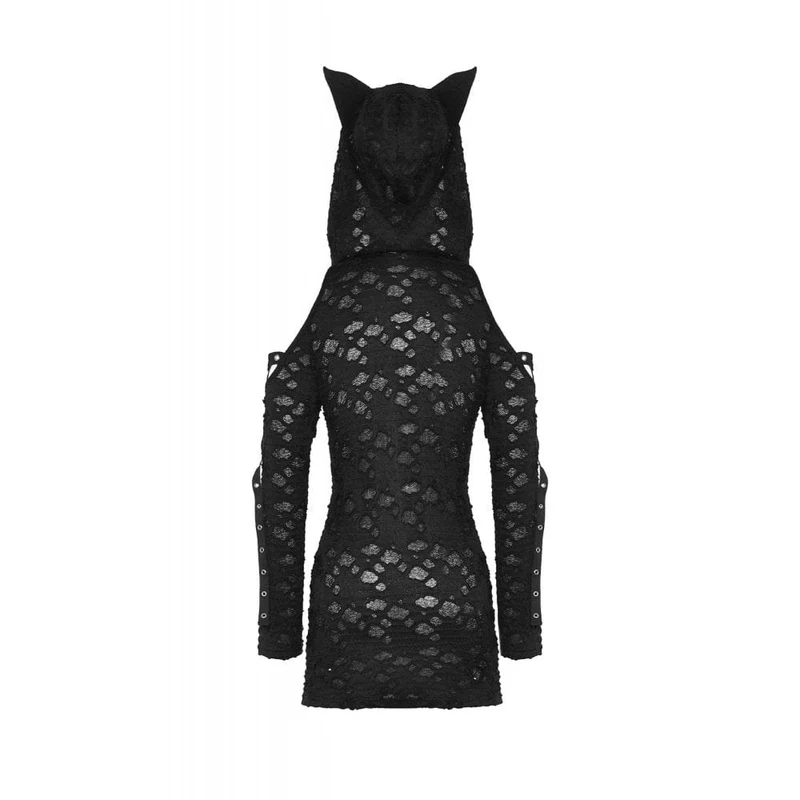 Schulterfreies, zerrissenes Punk-Kleid für Damen mit Kapuze