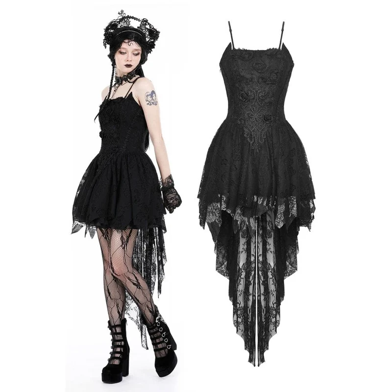Damen Gothic Rose High-Low-Slip-Hochzeitskleid