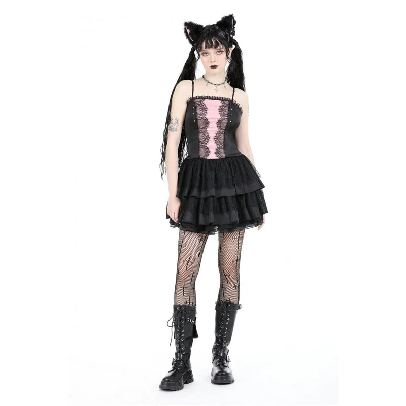 Gothic-Kleid für Damen, zweifarbig, mehrlagig, Abschlusskleid