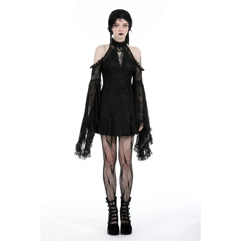 Schulterfreies, schulterfreies Gothic-Kleid mit ausgestellten Ärmeln und Spitze für Damen