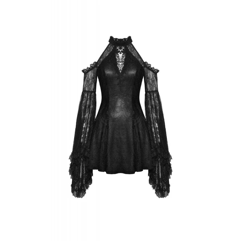 Schulterfreies, schulterfreies Gothic-Kleid mit ausgestellten Ärmeln und Spitze für Damen