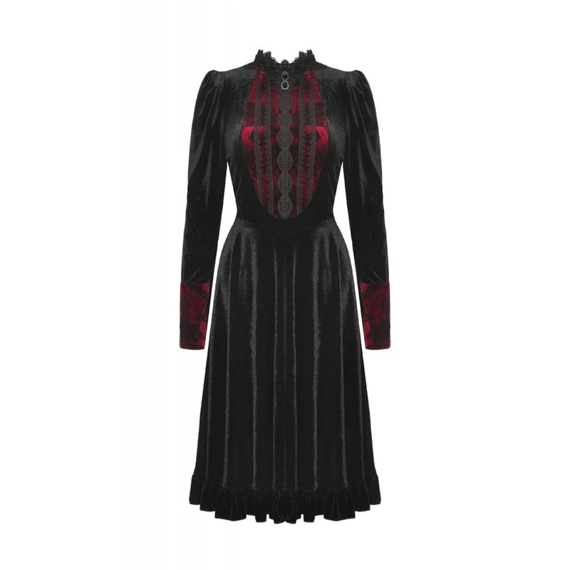 Damen-Gothic-Kleid aus Samt mit Puffärmeln und Stehkragen
