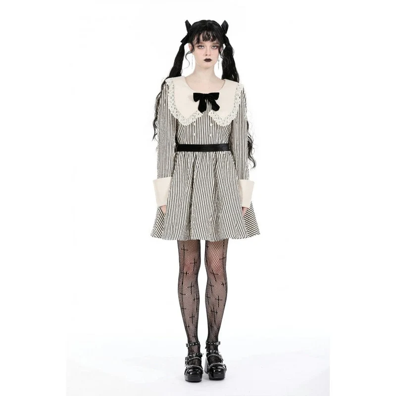 Gestreiftes Kleid mit Vintage-Puppenkragen für Damen