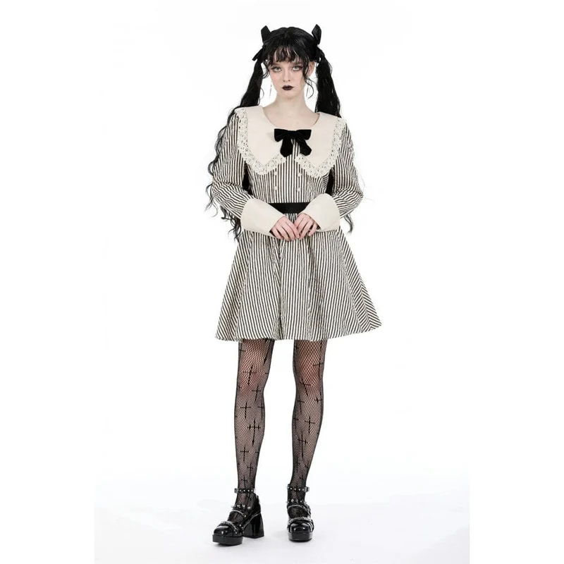 Gestreiftes Kleid mit Vintage-Puppenkragen für Damen