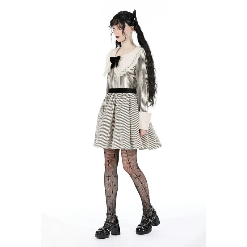 Gestreiftes Kleid mit Vintage-Puppenkragen für Damen