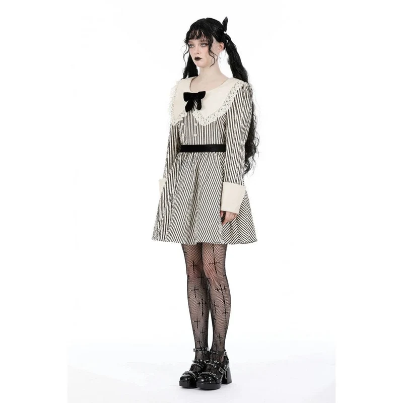 Gestreiftes Kleid mit Vintage-Puppenkragen für Damen