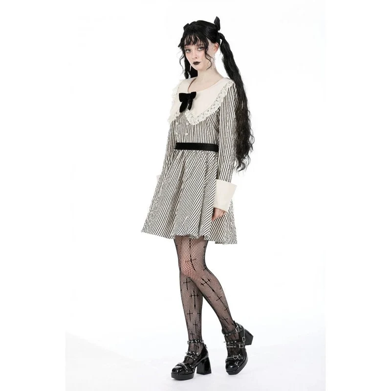 Gestreiftes Kleid mit Vintage-Puppenkragen für Damen
