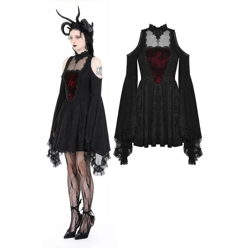 Gothic-Kleid für Damen mit schulterfreiem Spitzeneinsatz, Abschlusskleid