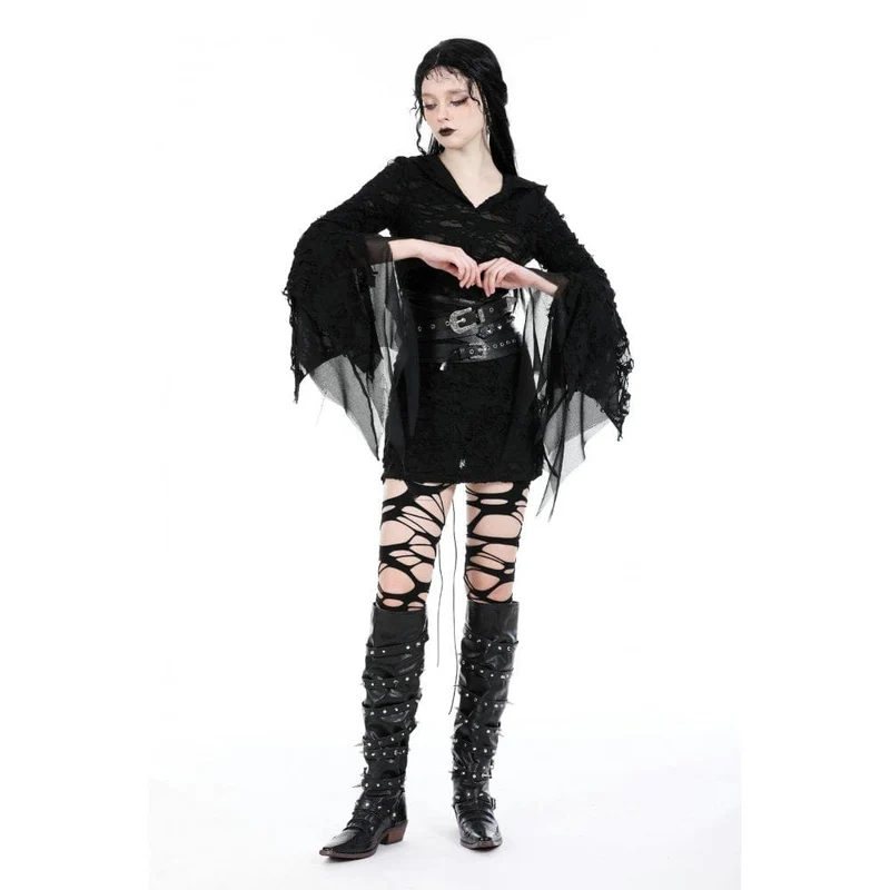 Damen-Gothic-Kleid mit ausgestellten Ärmeln und Rissen