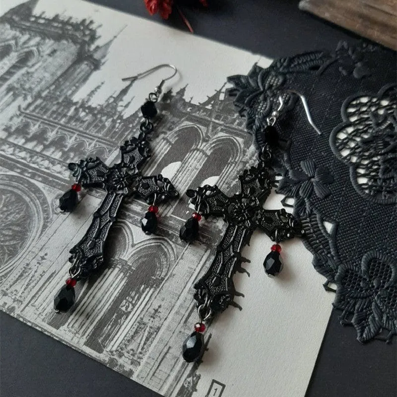 Gothic-Perlen-Kreuz-Ohrringe für Damen