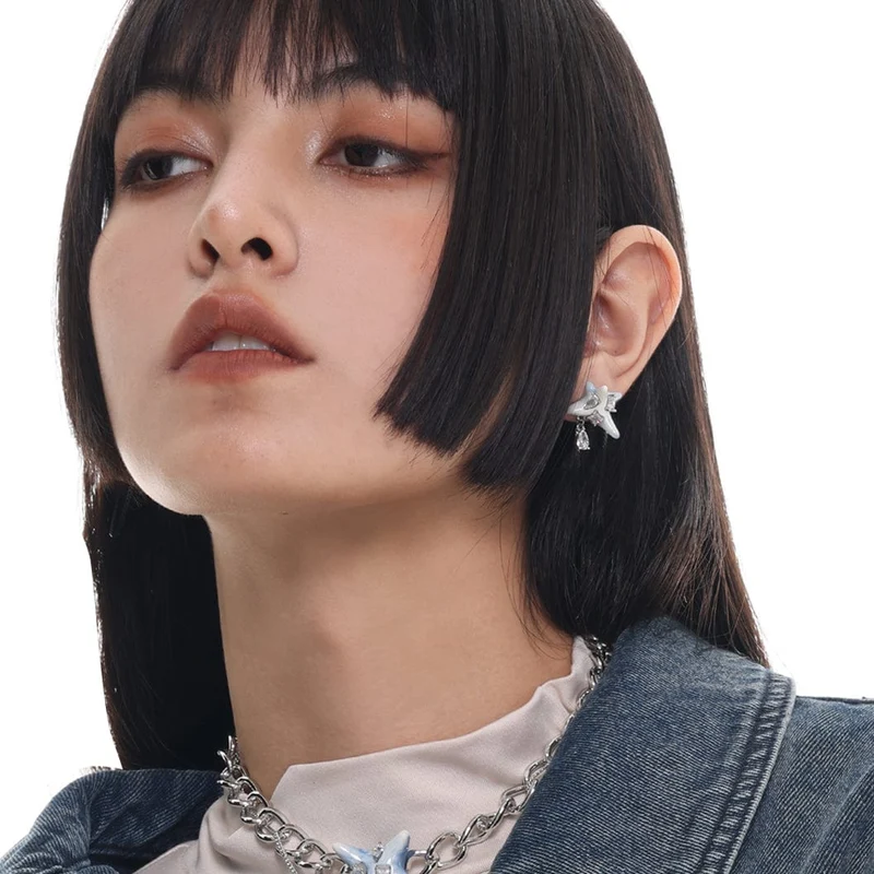 Damen-Ohrringe mit Seestern im Grunge-Stil