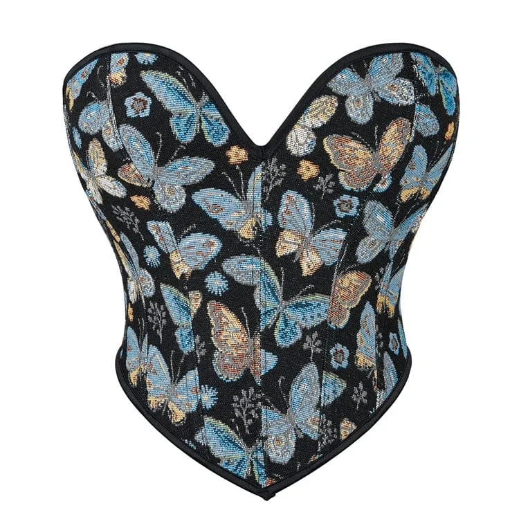Damen Gothic Vollbrustkorsett mit tiefem Schmetterlingsdruck