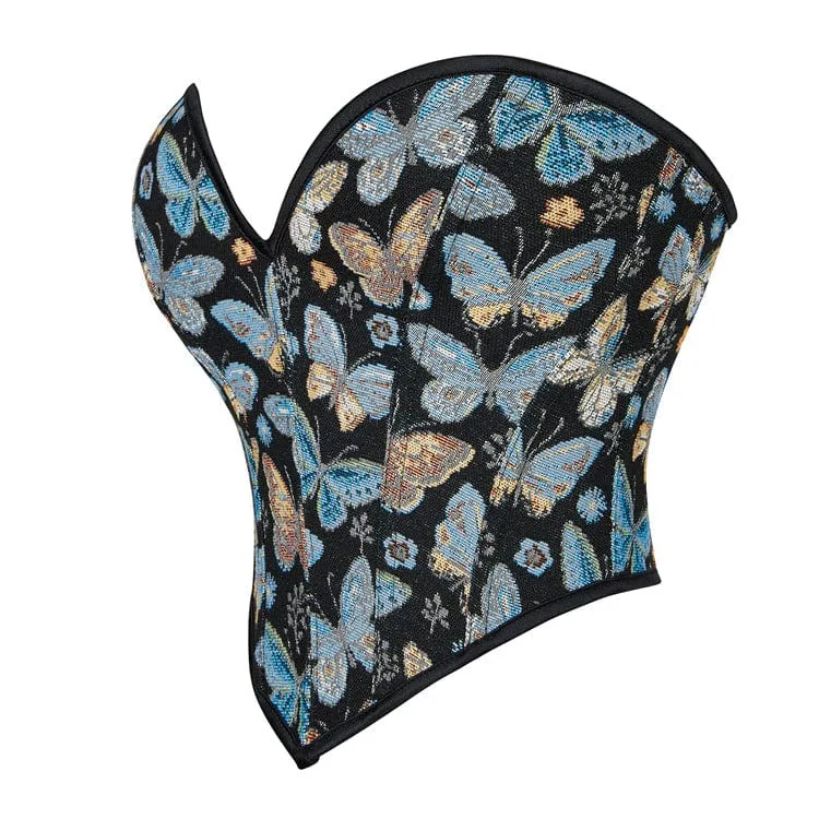 Damen Gothic Vollbrustkorsett mit tiefem Schmetterlingsdruck