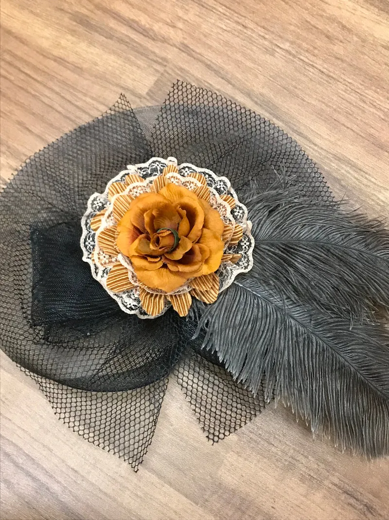 Kopfschmuck Damen, Steampunk Fascinator, braun, Handmade