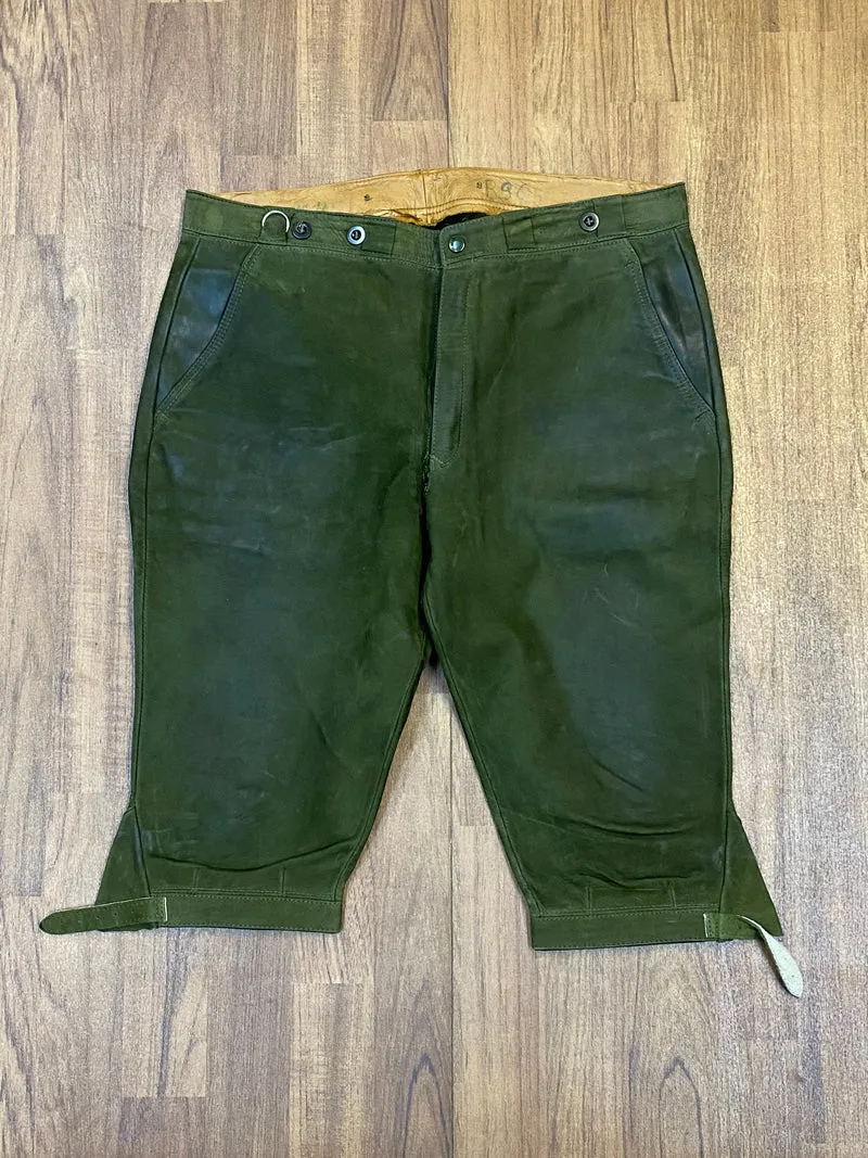 Vintage Kniebundlederhose Herren Echtleder Grün Gr. 52 Trachtenhose
