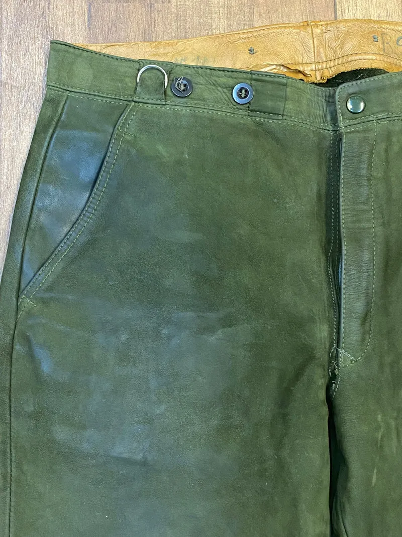 Vintage Kniebundlederhose Herren Echtleder Grün Gr. 52 Trachtenhose