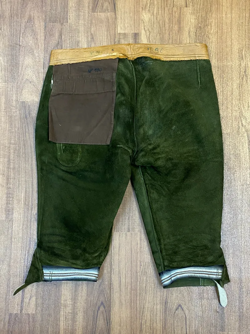 Vintage Kniebundlederhose Herren Echtleder Grün Gr. 52 Trachtenhose