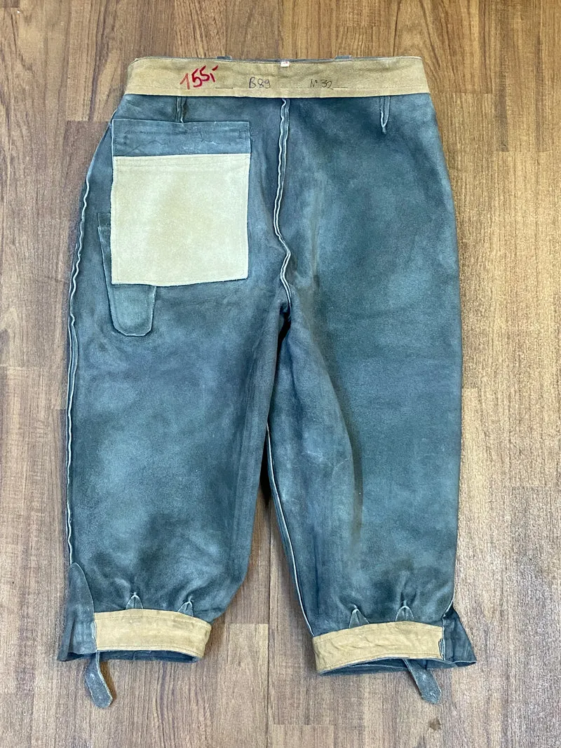Vintage Kniebundlederhose Herren Echtleder Grau Gr. 48 Trachtenhose