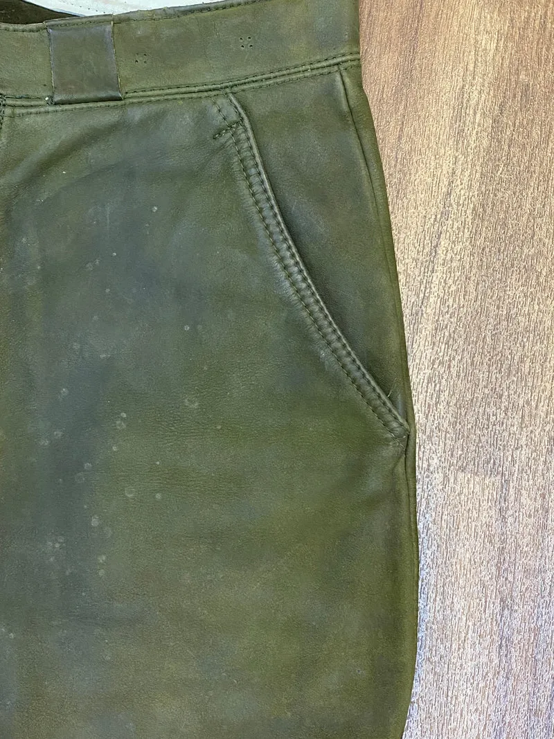 Vintage Lederhose Herren Kniebund Gr. 46 – grüne Trachtenhose Hirmer München