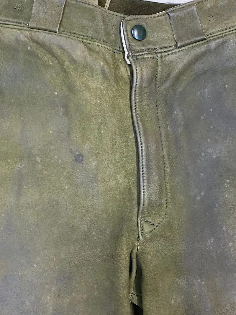 Vintage Lederhose Herren Kniebund Gr. 46 – grüne Trachtenhose Hirmer München