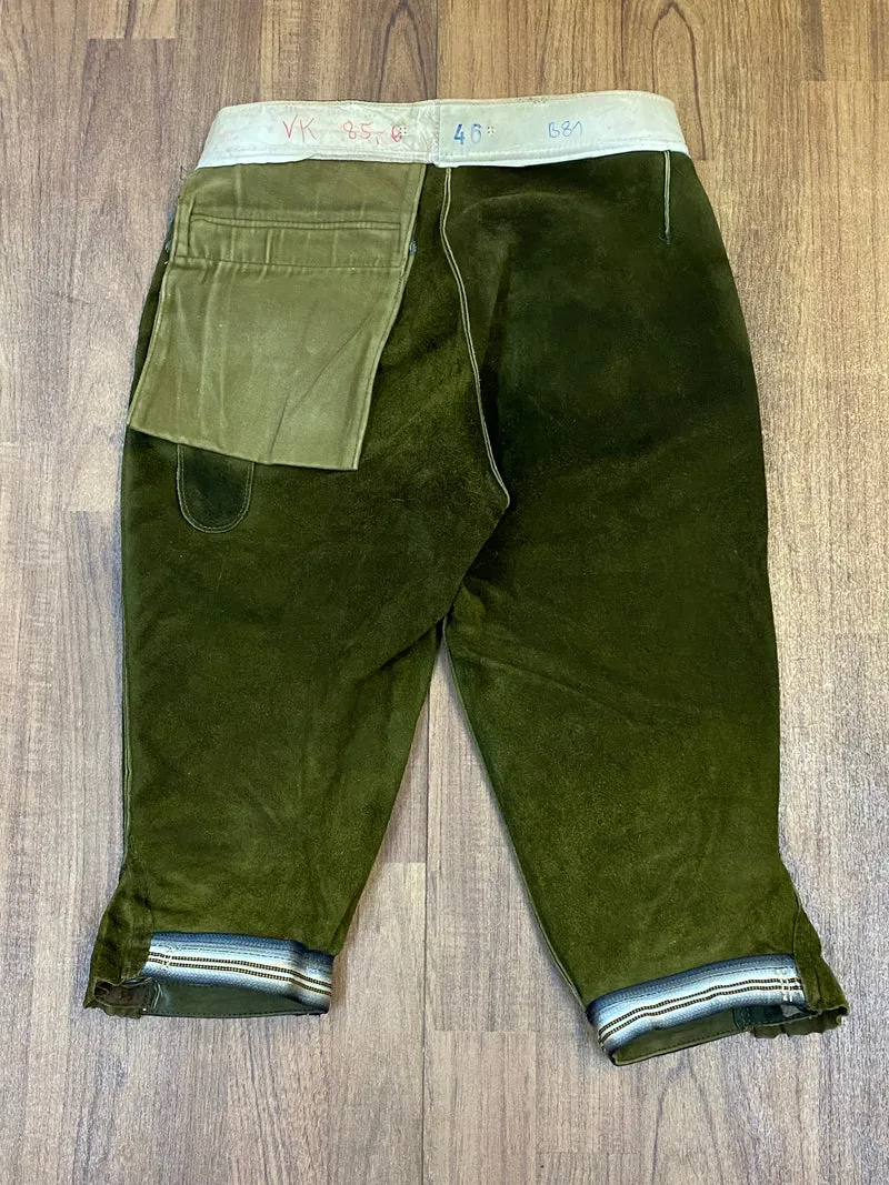 Vintage Lederhose Herren Kniebund Gr. 46 – grüne Trachtenhose Hirmer München