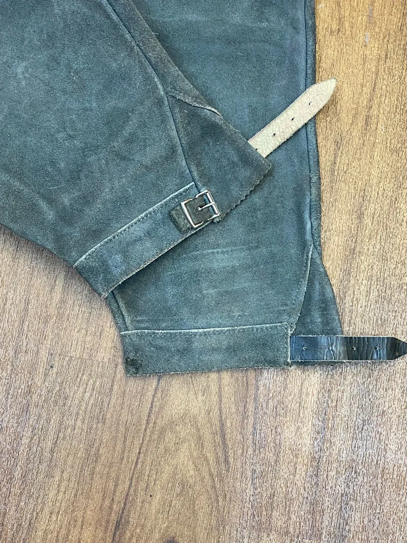 Vintage Kniebundlederhose Herren Grau Echtleder Trachtenhose kleine Größe ca. 44
