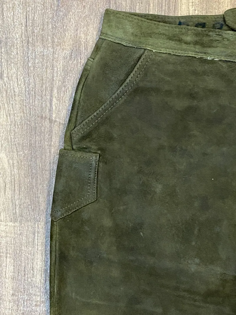 Vintage Lederhose Herren Kniebund Gr. ca. 54 (Kurzgröße 27) – grün Trachtenhose Kettner