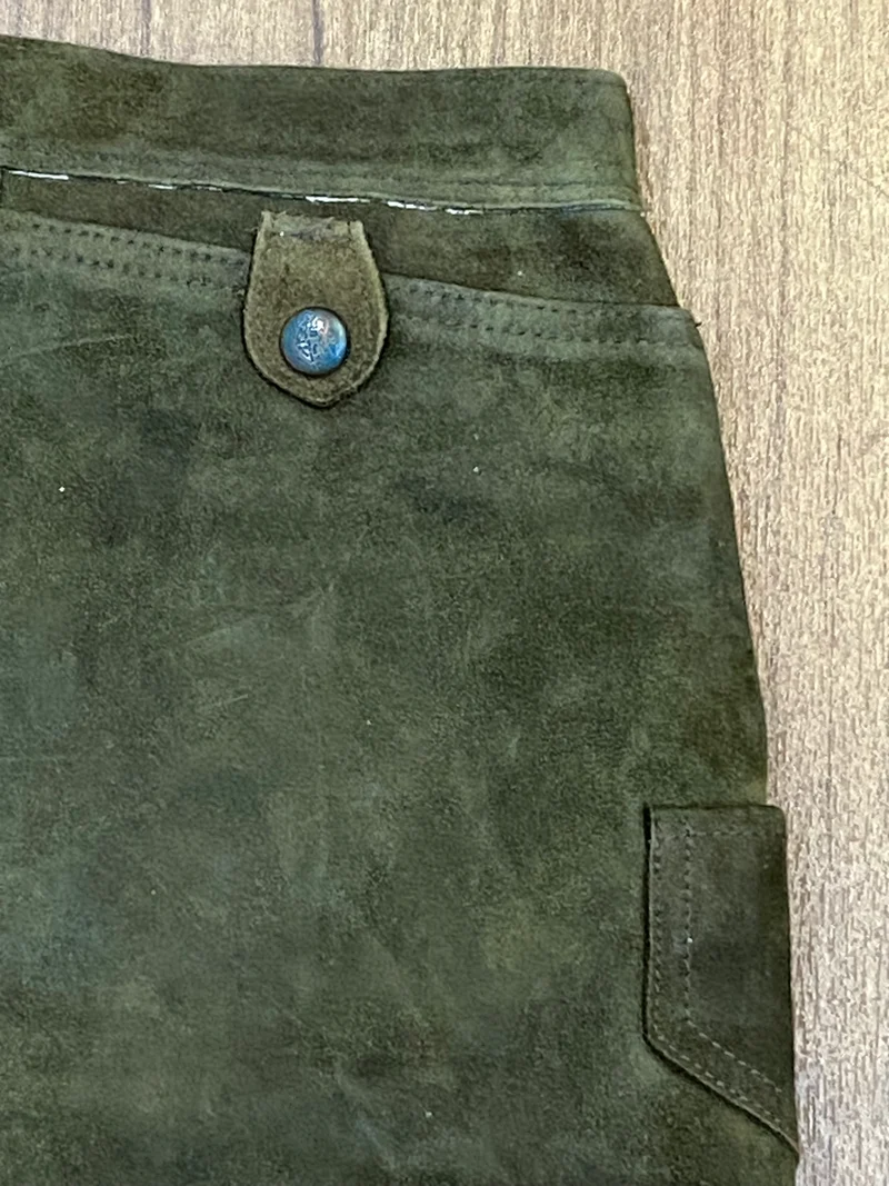 Vintage Lederhose Herren Kniebund Gr. ca. 54 (Kurzgröße 27) – grün Trachtenhose Kettner