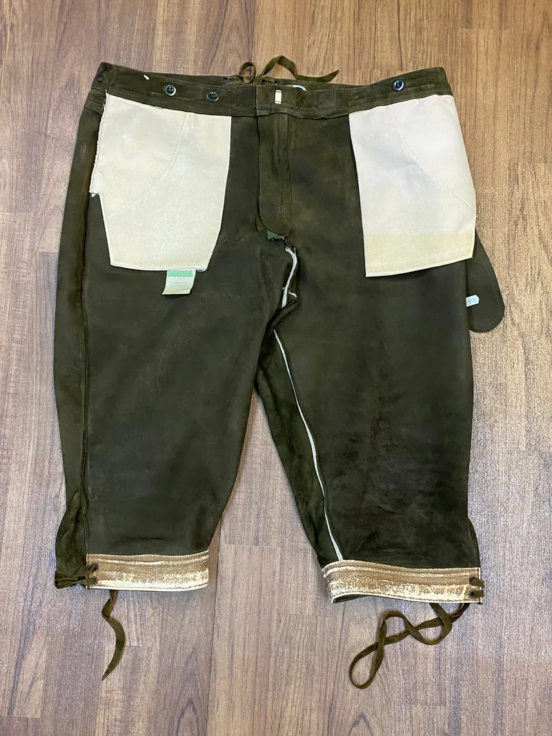 Vintage Lederhose Herren Kniebund Gr. ca. 54 (Kurzgröße 27) – grün Trachtenhose Kettner