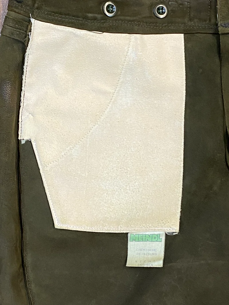 Vintage Lederhose Herren Kniebund Gr. ca. 54 (Kurzgröße 27) – grün Trachtenhose Kettner