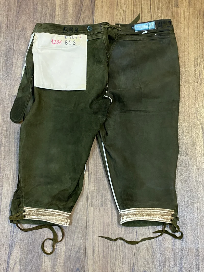 Vintage Lederhose Herren Kniebund Gr. ca. 54 (Kurzgröße 27) – grün Trachtenhose Kettner