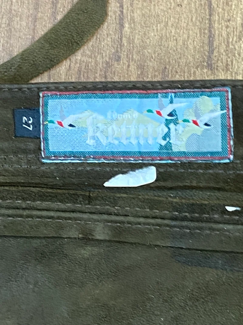 Vintage Lederhose Herren Kniebund Gr. ca. 54 (Kurzgröße 27) – grün Trachtenhose Kettner