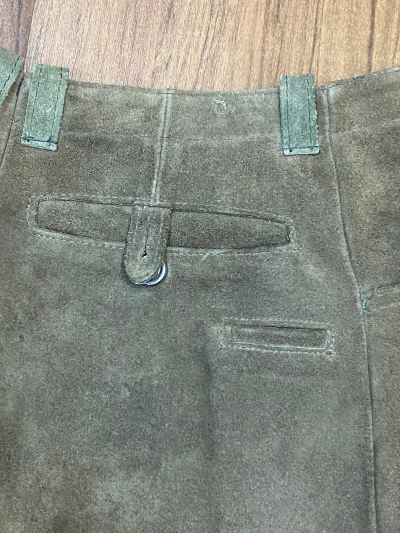 Vintage Kniebundlederhose Herren Olivgrün Echtleder Trachten Größe ca. 50