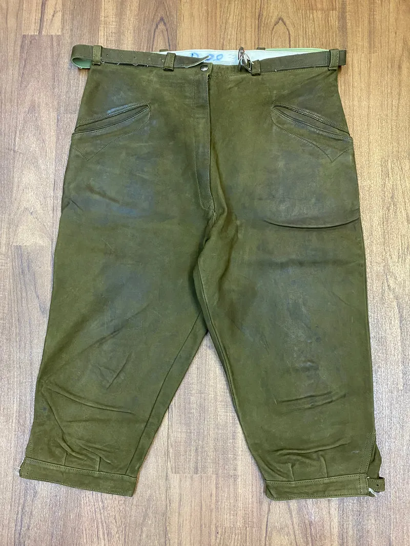 Vintage Kniebundlederhose Herren Grün Echtleder Trachten Größe ca. 48