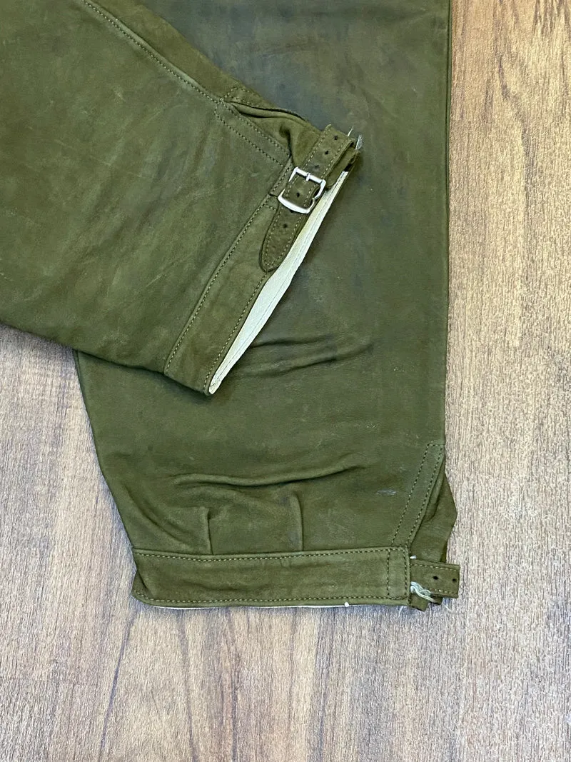 Vintage Kniebundlederhose Herren Grün Echtleder Trachten Größe ca. 48