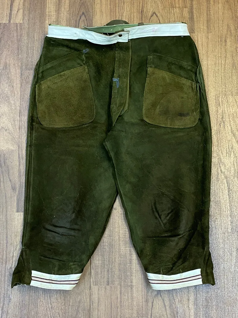 Vintage Kniebundlederhose Herren Grün Echtleder Trachten Größe ca. 48