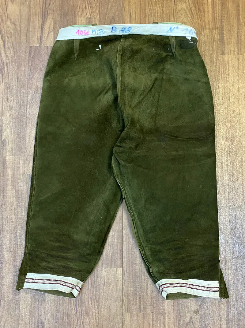 Vintage Kniebundlederhose Herren Grün Echtleder Trachten Größe ca. 48