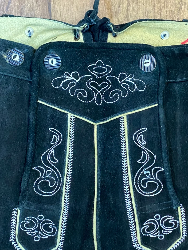 Vintage Kniebundlederhose Herren Schwarz Achim Klein Größe 56 Echtleder bestickt
