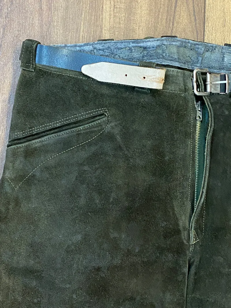 Vintage Lederhose Herren Kniebund Gr. ca. 48 – grün Trachtenhose Echtleder 90er