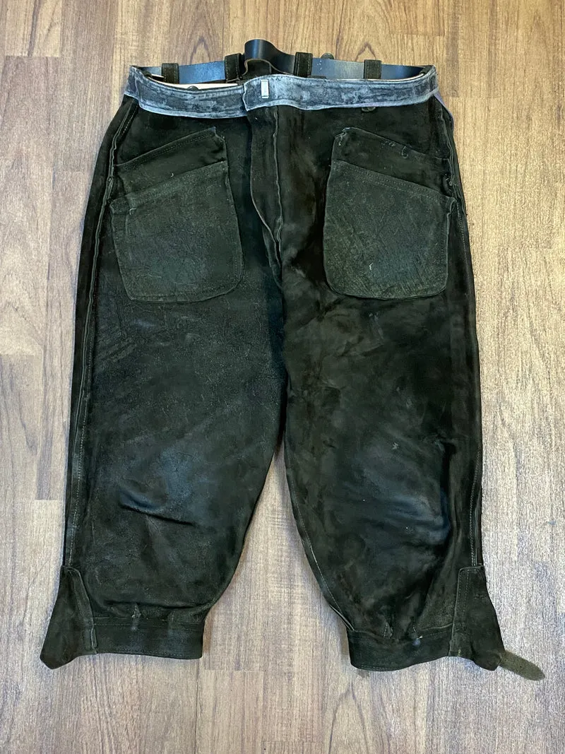 Vintage Lederhose Herren Kniebund Gr. ca. 48 – grün Trachtenhose Echtleder 90er