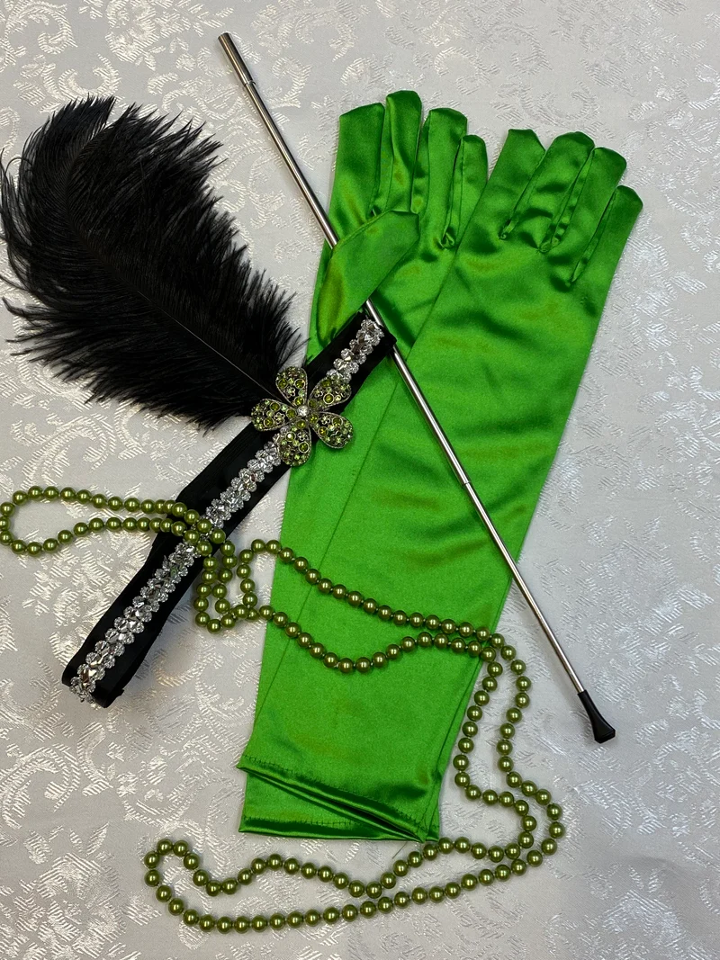 Charleston Gatsby 20er Jahre Set in Smaragdgrün – Damen