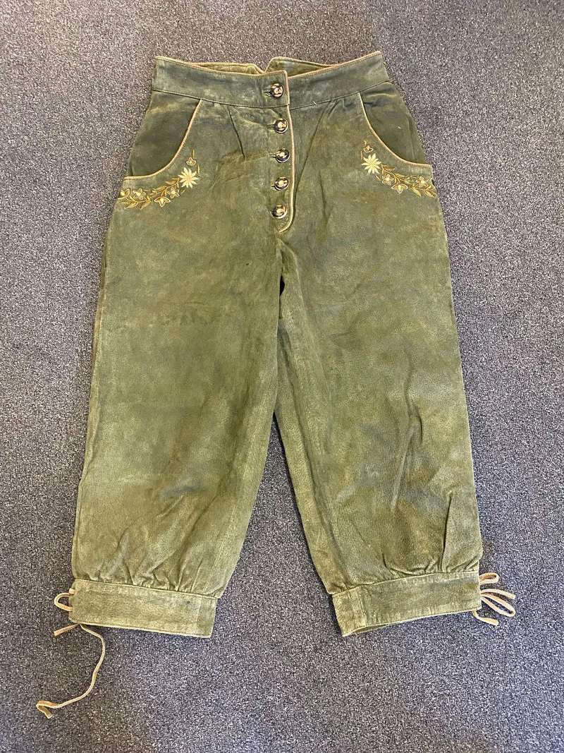 Damen Trachten Kniebundlederhose in Olivgrün – Größe 36