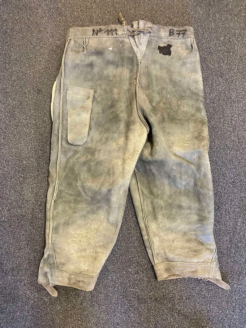 Vintage Lederhose Herren Kniebund Gr. 46 – grau echte Trachtenhose mit Gürtel