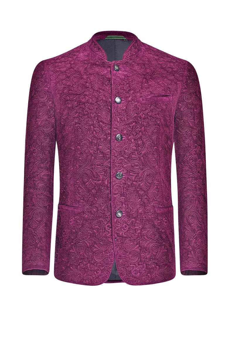 Samtjacke mit reicher Relief-Stickerei