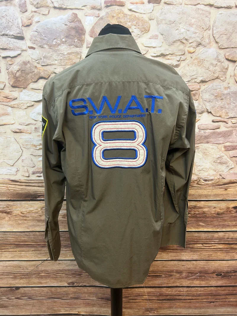 Vintage SWAT Hemd Herren Khaki Größe 50 NYPD Statement