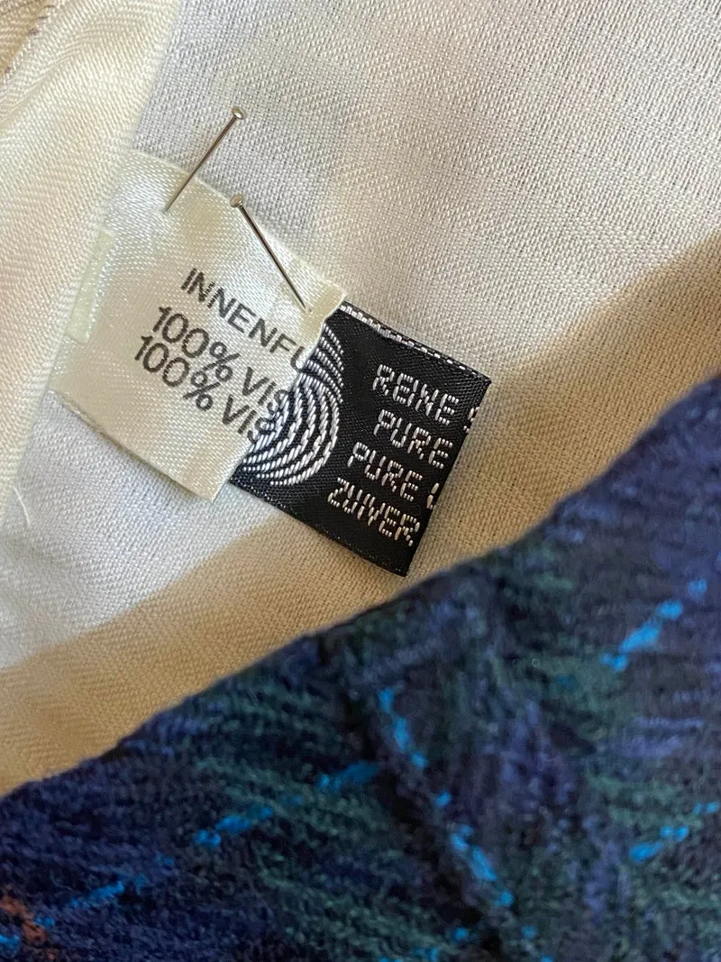 1980er Vintage Bundfaltenhose Herren Gr.46 – Schurwolle Karo Dunkelblau Grün – High Waist