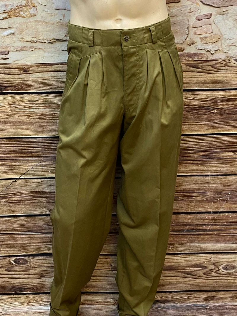 Vintage Bundfaltenhose Herren Gr.94 (48) – High Waist Olivgrün Baumwolle 80er 90er
