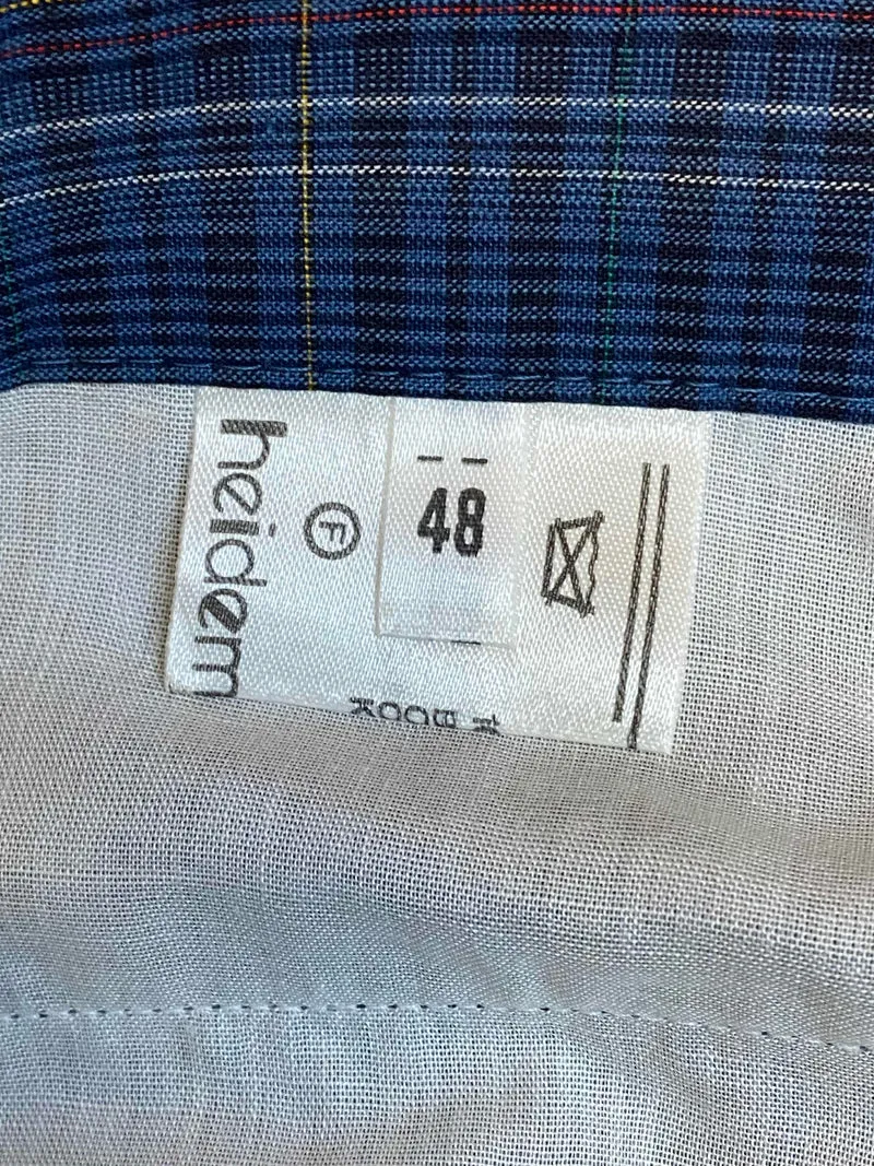 Vintage Bundfaltenhose Herren Gr.48 – High Waist Blau Kariert 80er 90er